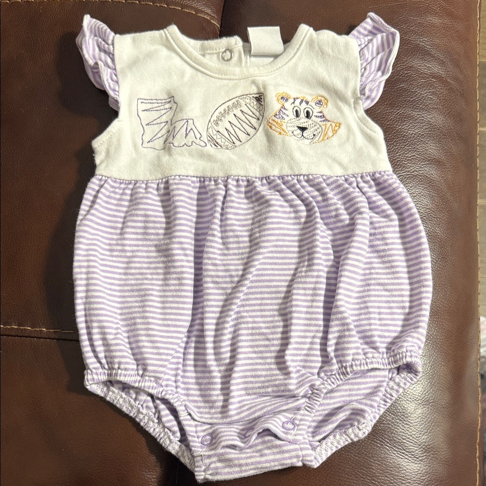 Purple and White Striped Baby Romper